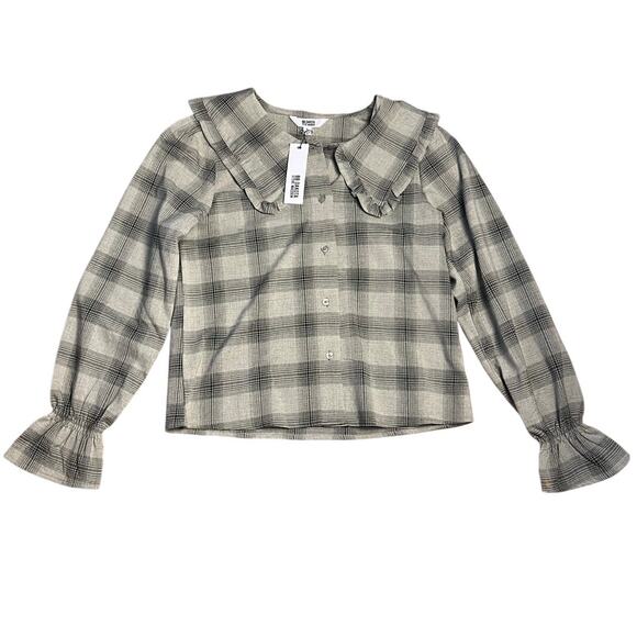 BB Dakota Steve Madden Green Plaid Ruffle  Oversized Collar Button-Down S NWT - Picture 1 of 5